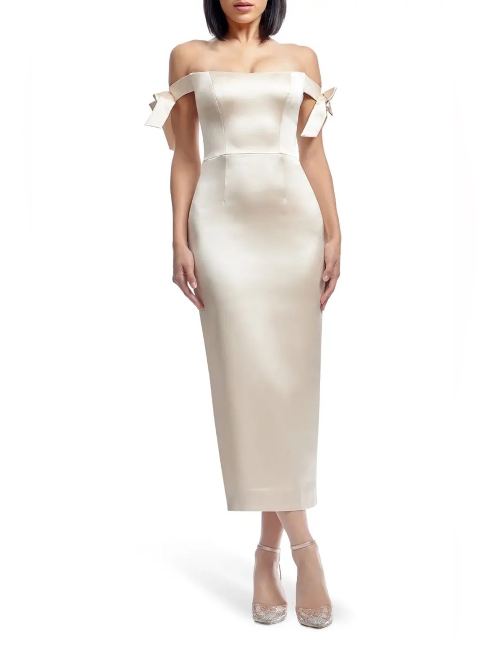 Dress the Population verona off the shoulder satin cocktail dress • xl